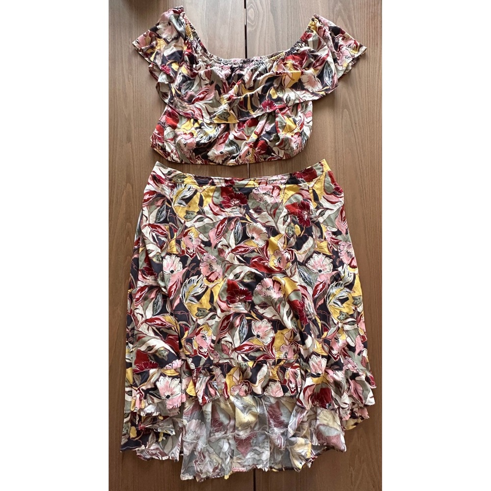 Torrid Challis Floral 2 Piece Set Off Shoulder Crop Top High Low Skirt Size 4X